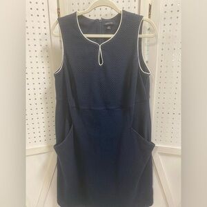 Lands' End Textured Navy Dress with White Accents